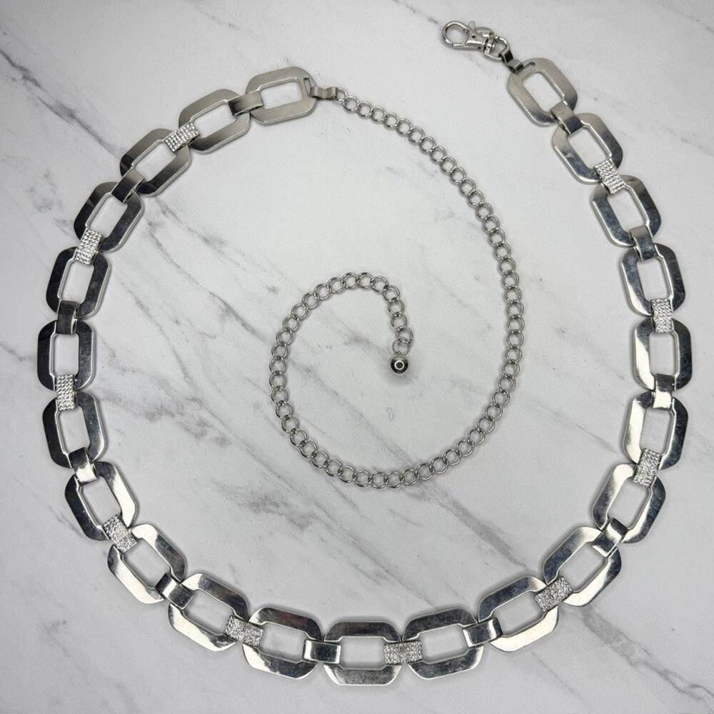 Rhinestone Silver Tone Chunky Chain Belt Plus Size One Size (OS) ✨